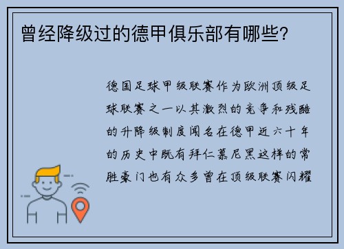 曾经降级过的德甲俱乐部有哪些？